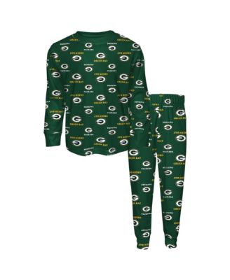 Big Boys and Girls Green Bay Packers All-Over-Print Long Sleeve T-Shirt and Pants Sleep Set