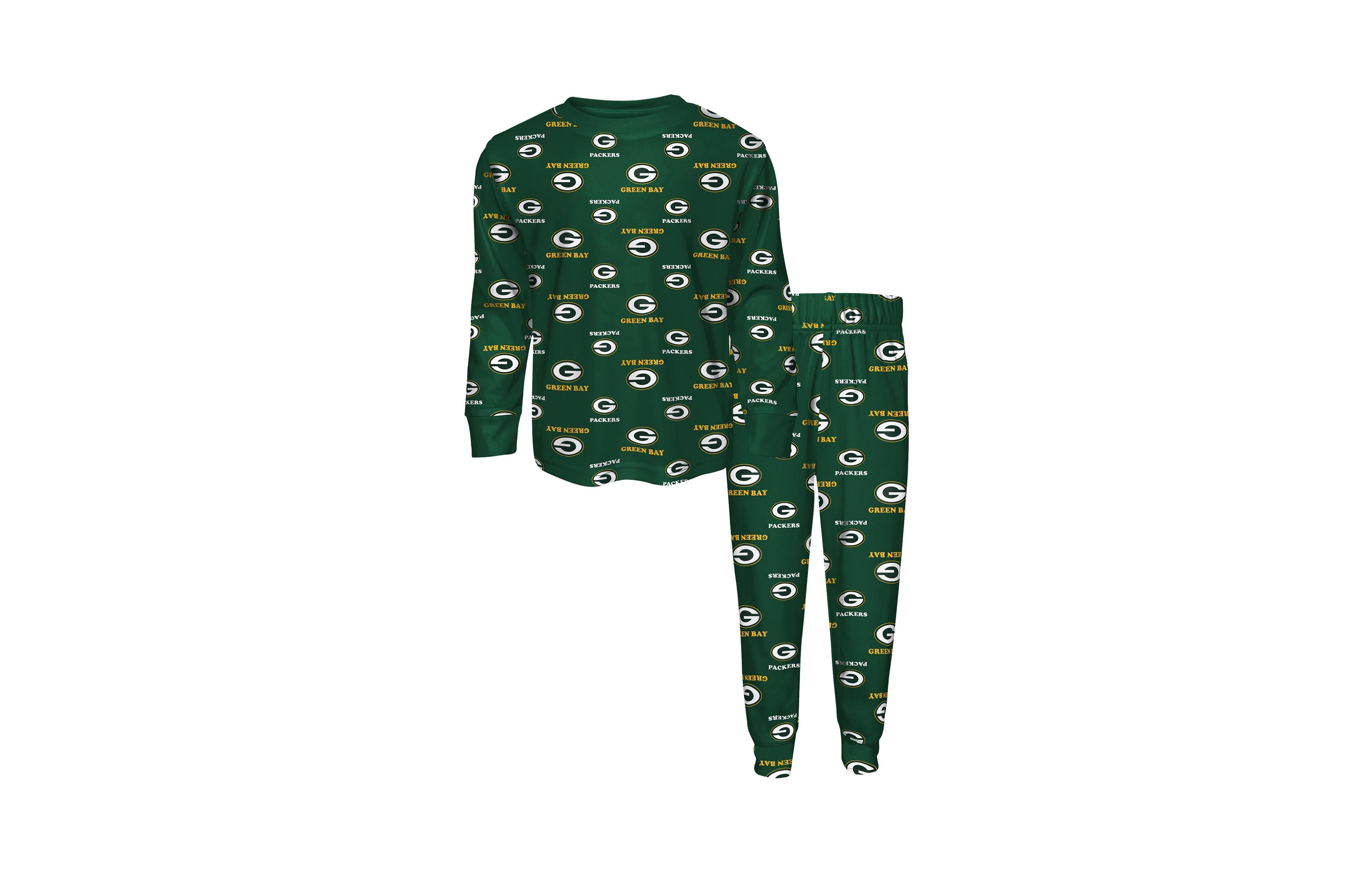Outerstuff Big Boys and Girls Green Bay Packers All-Over-Print Long Sleeve T-Shirt Pants Sleep Set