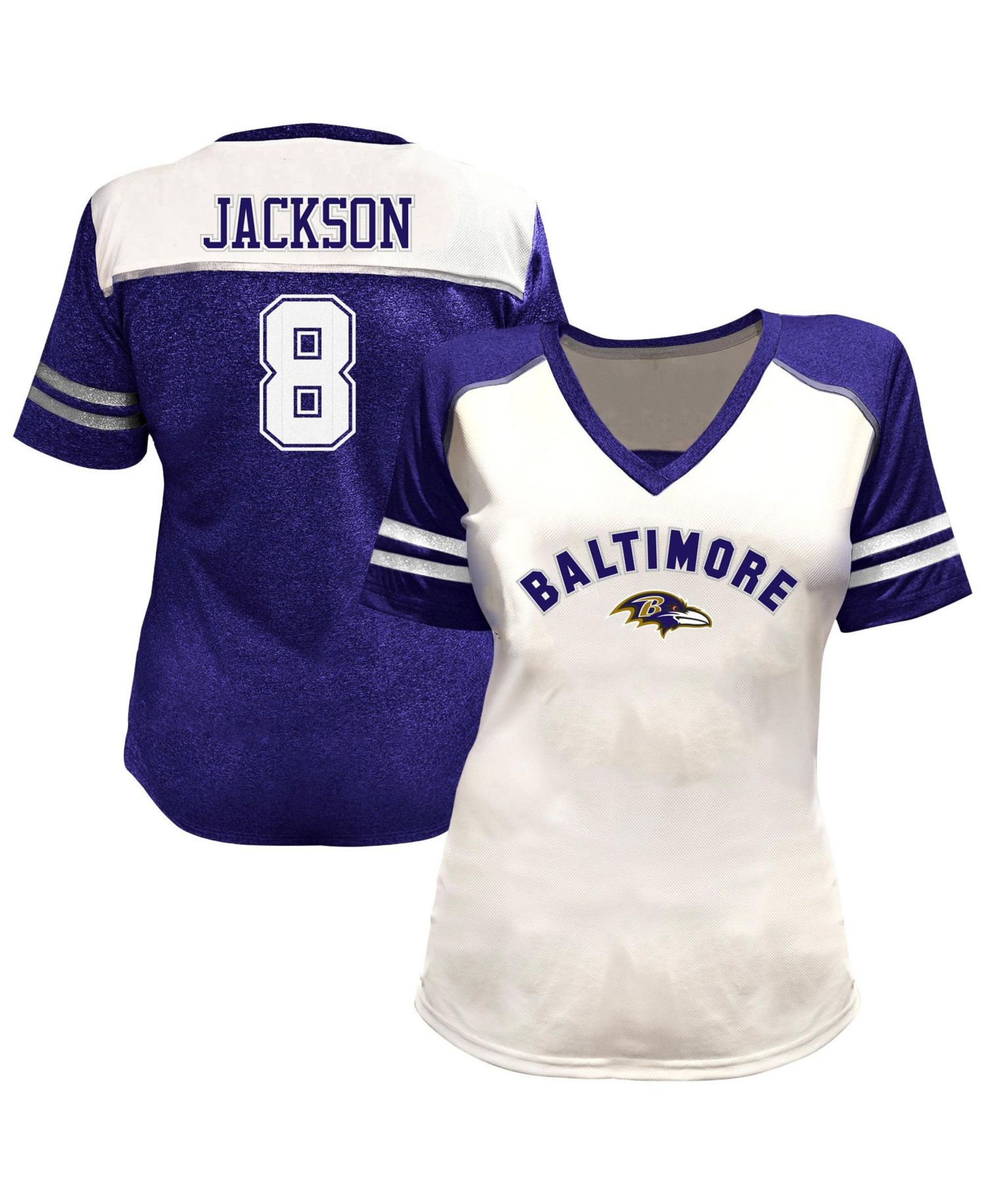 Plus Size Baltimore Ravens Lamar Jackson V-Neck Bling T-Shirt