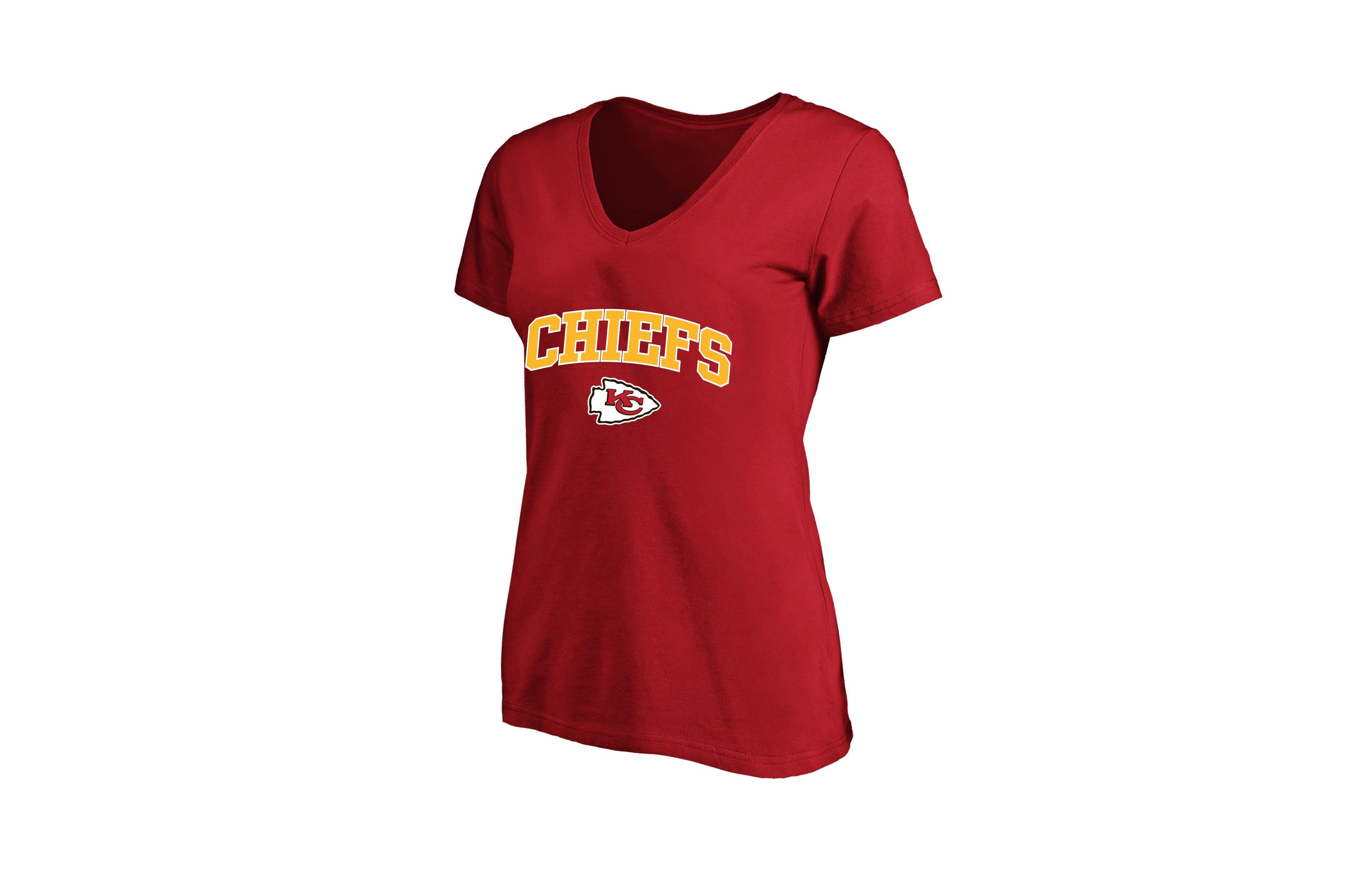 Fanatics Plus Kansas City Chiefs V-Neck Screen-Print Cotton T-Shirt