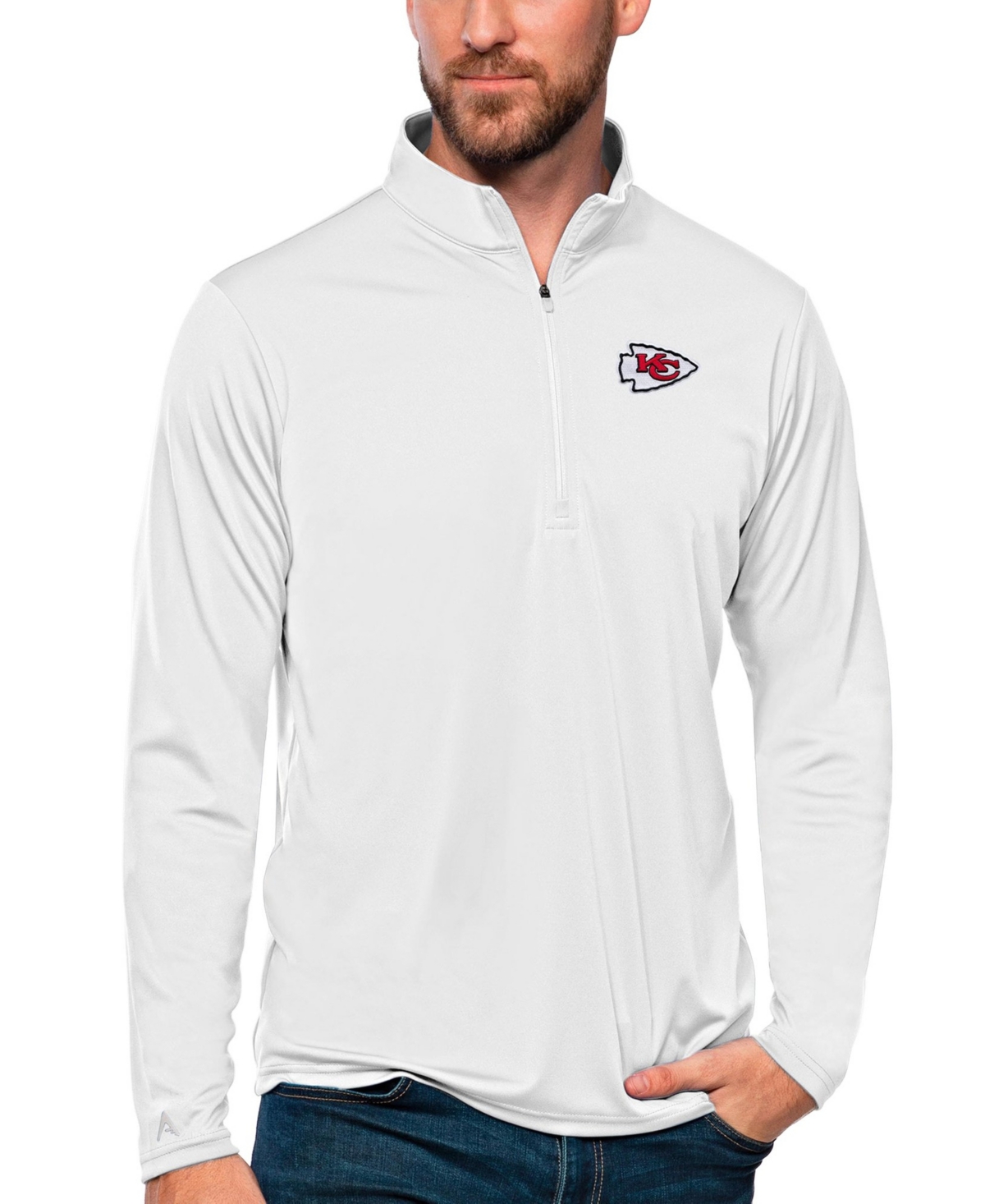 Men's Antigua White Kansas City Chiefs Tribute Quarter-Zip Lightweight Pullover Top