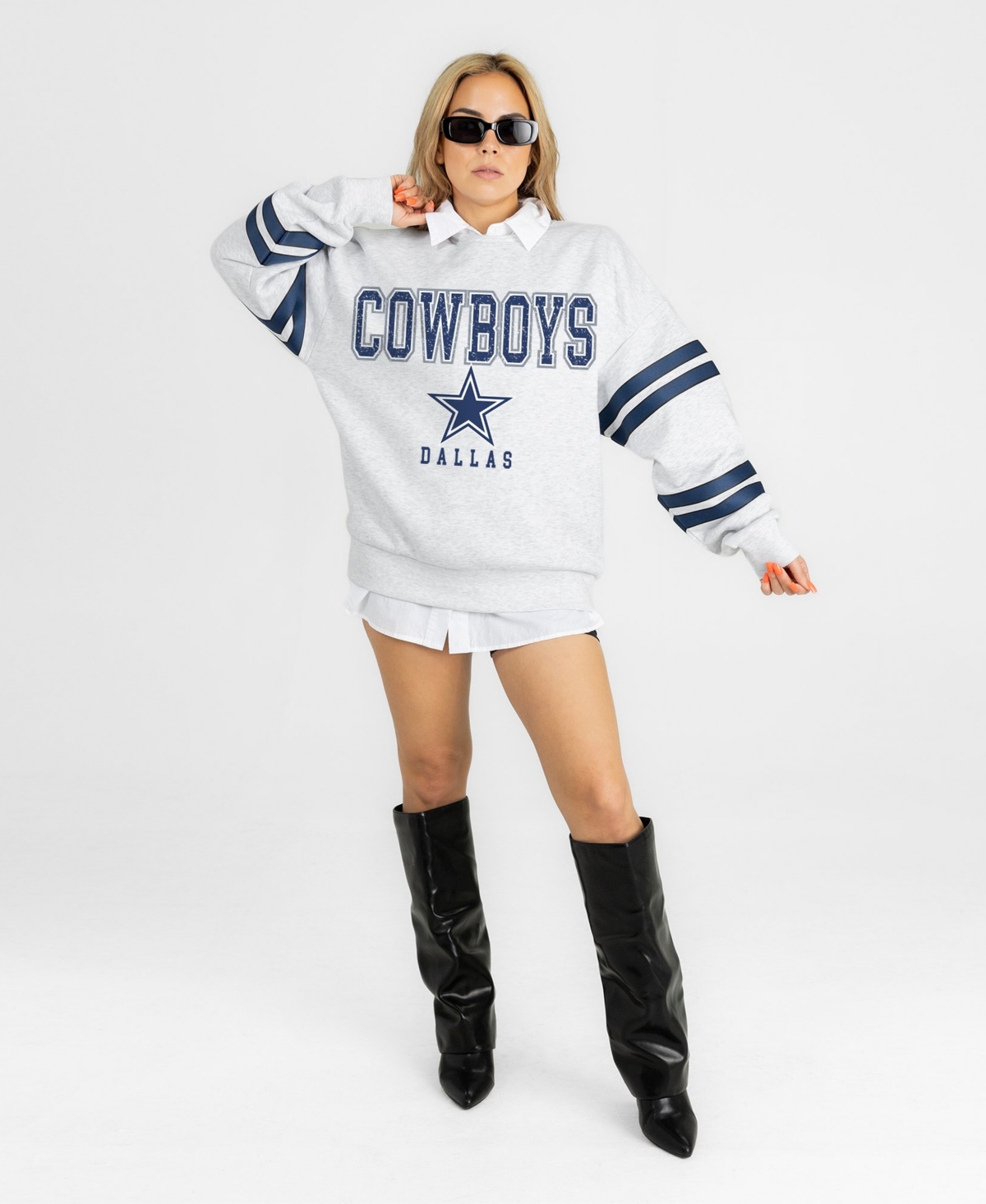 Gameday Couture Women's Dallas Cowboys Stadium Stripes Oversized Fleece Sweatshirt
