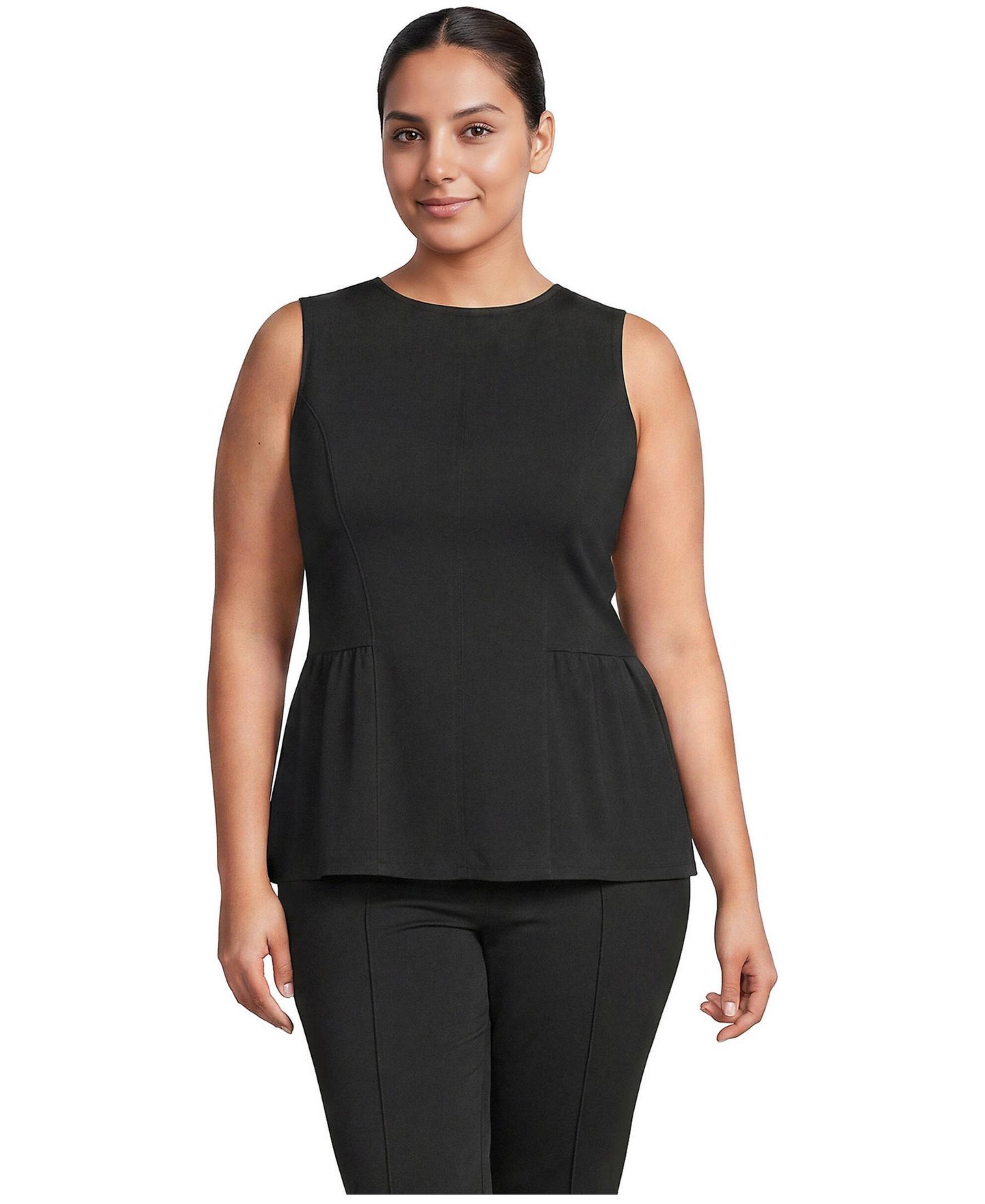 Женский топ Lands' End Plus Size Sleeveless Peplum, цвет: Чёрный — фото 3