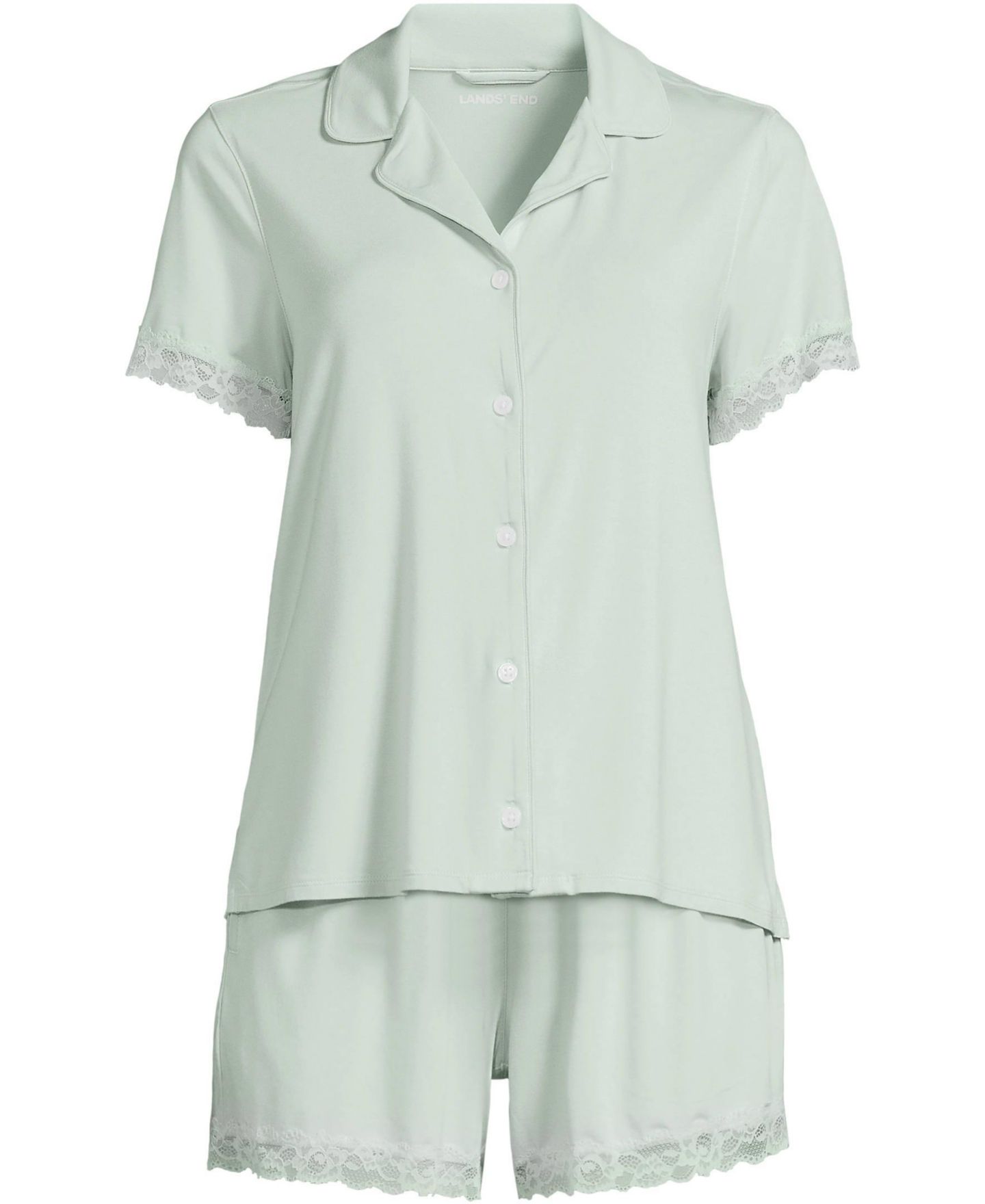 Женские пижамы Lands' End Plus Size Cooling Lace-Trim Top and Shorts 2-Piece Pajama Set, 4" Inseam, цвет: Celery — фото 2