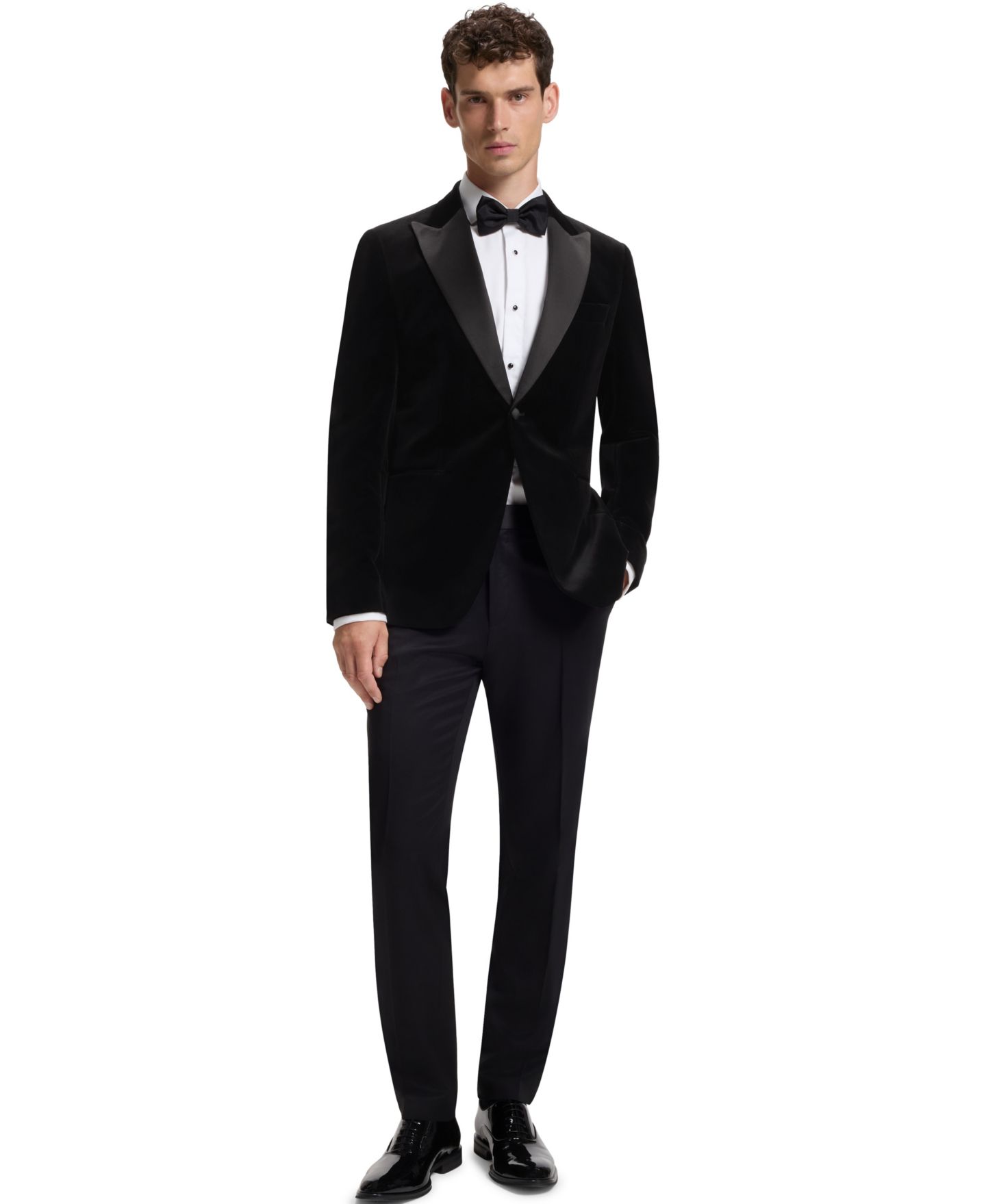 Мужской пиджак Hugo Boss BOSS by Cotton Velvet Slim-Fit Tuxedo, цвет: Чёрный — фото 4