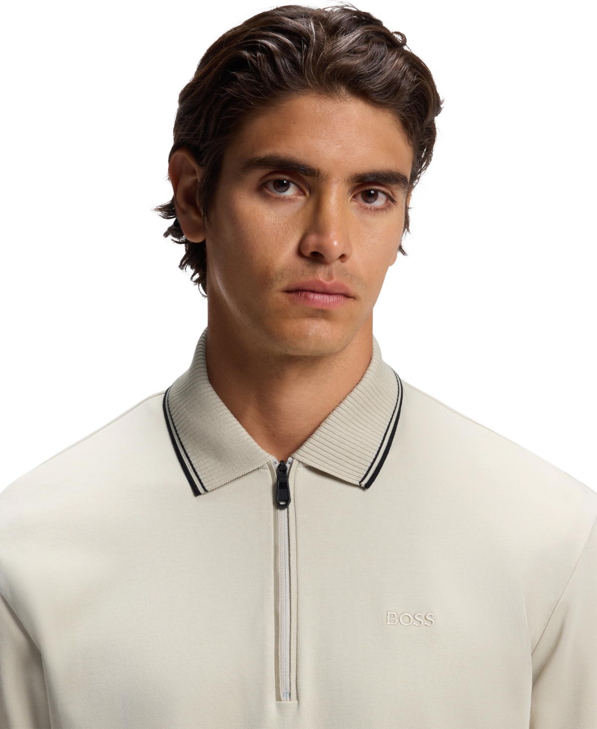 Boss by Hugo Boss Men's Interlock-Cotton Zip-Neck Polo Shirt