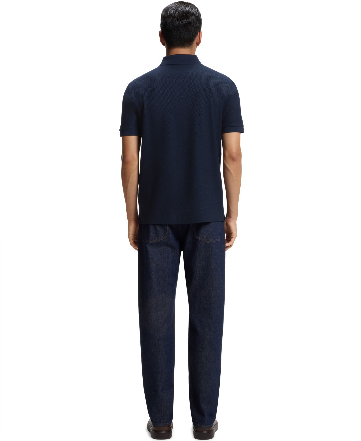 Мужское поло Hugo Boss L-Perry 148 Two-Tone Regular-Fit Cotton Polo Shirt, цвет: Тёмный синий — фото 4