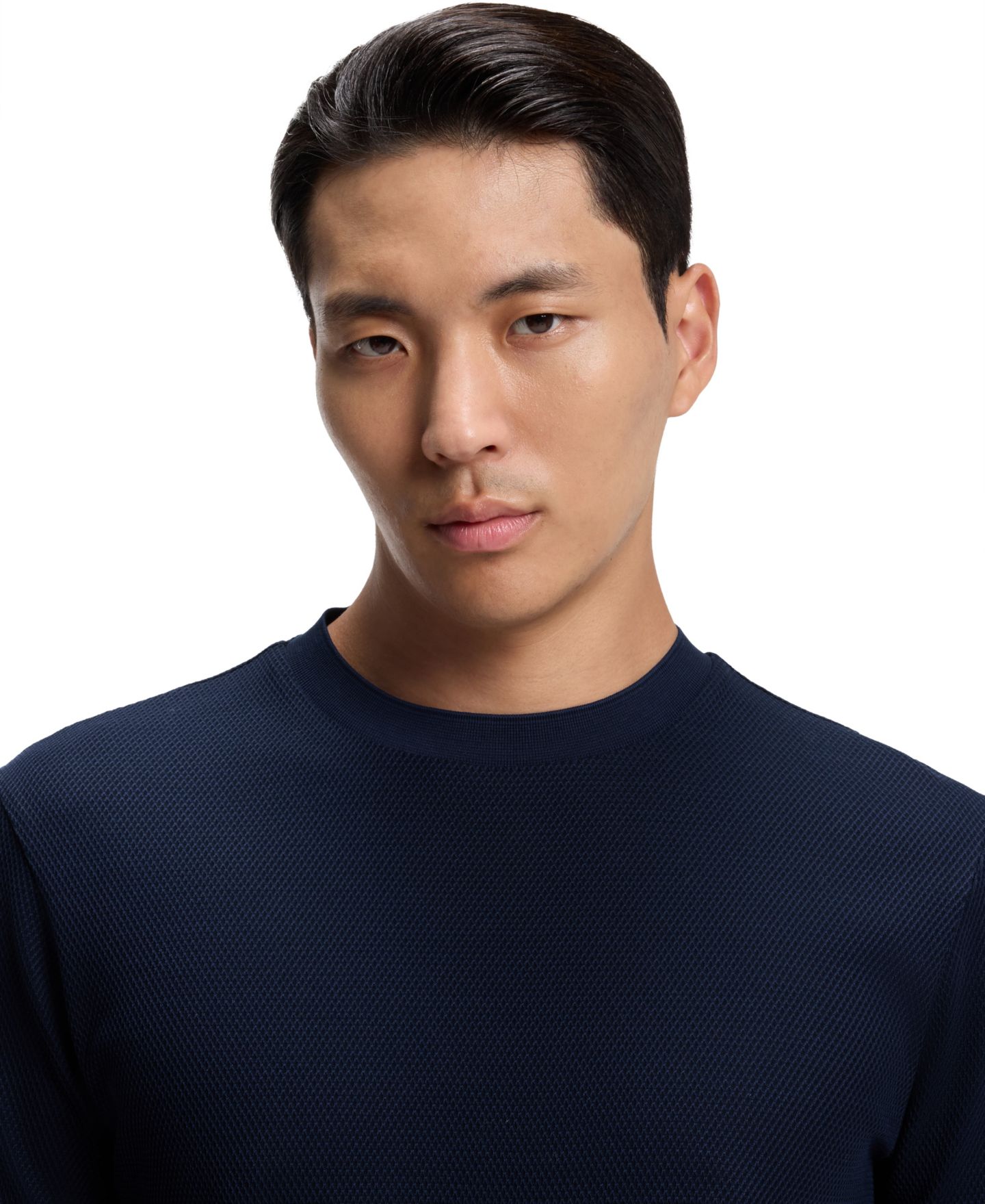 Мужская футболка Hugo Boss BOSS by Two-Tone Cotton-Piqué Regular-Fit, цвет: Тёмный синий — фото 5