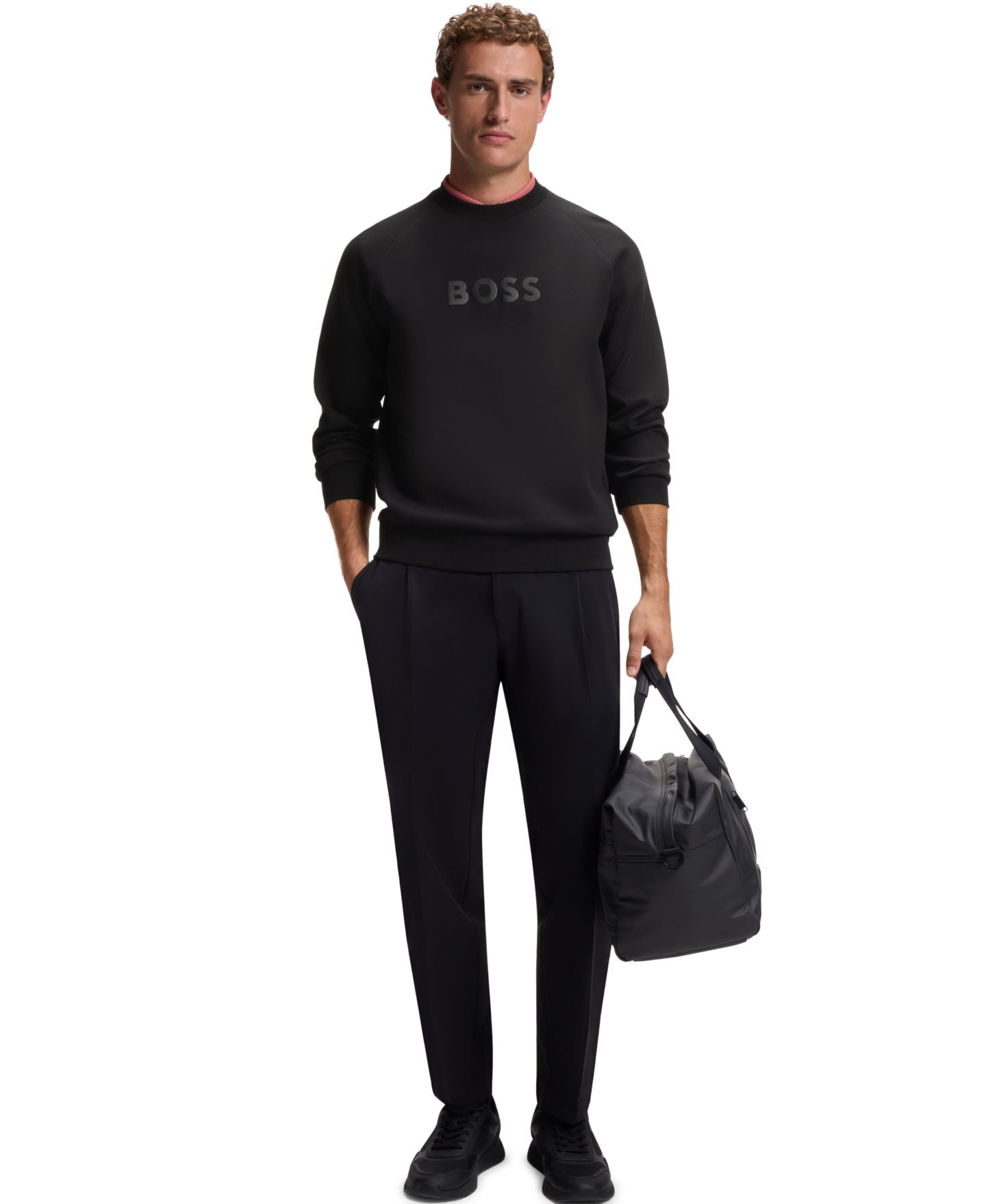 Мужская толстовка Hugo Boss BOSS by Salbo Puffed-Logo Regular-Fit Crewneck Cotton-Blend, цвет: Чёрный — фото 4