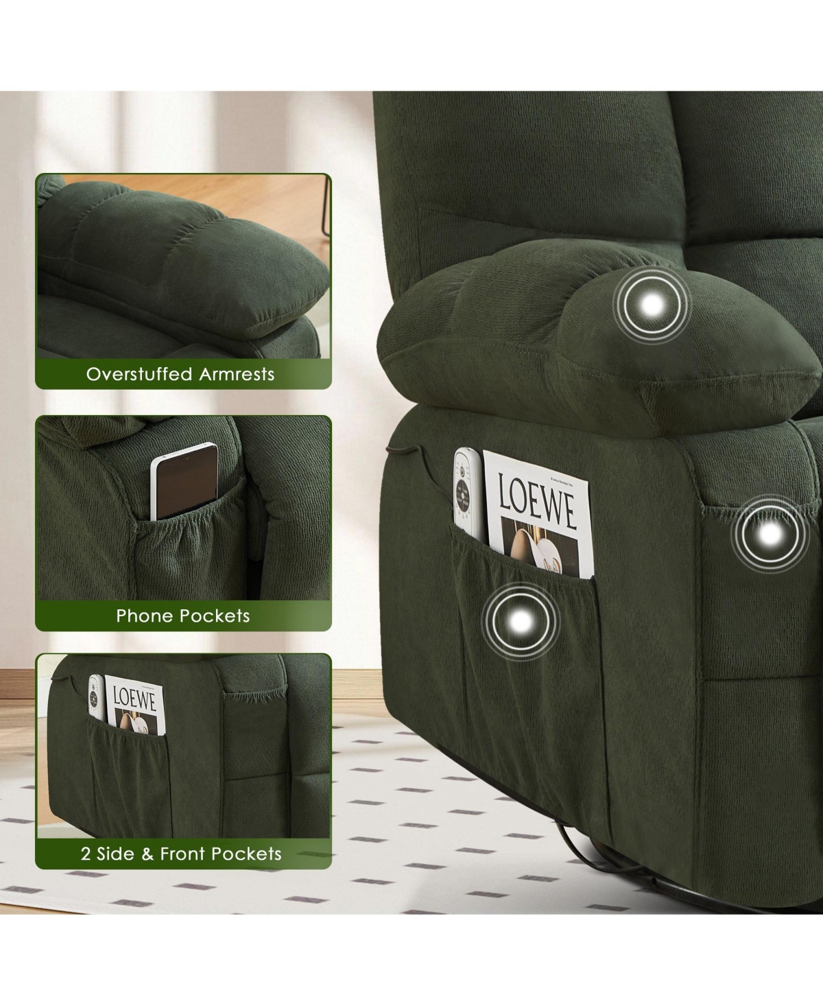 Boyel Living Massage Swivel Recliner Lift Chair with Vibration and Heating for Elderly