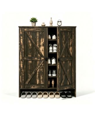  Barn Door Shoe Cabinet with 2 Doors and Single Hole Handle