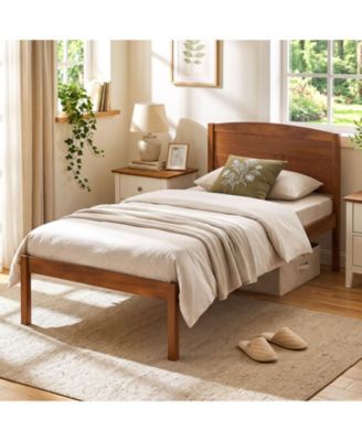 Twin Size Wooden Platform Bed Frame with Curved Headboard Solid Pine Wood Legs