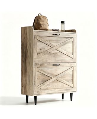 2-Drawer MDF Shoe Cabinet with Top-Mounted Barn Doors for Entryway