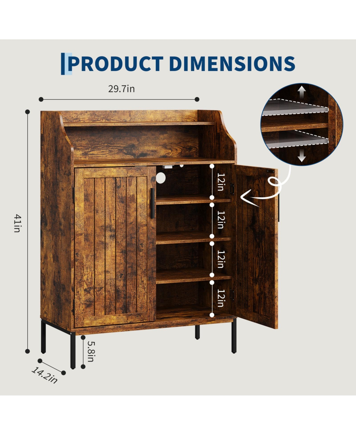 gaomon Shoe Storage Cabinet for Entryway,5-Tier Shoes with Doors and3 Adjustable Shelves, 41" H Wood Rack Closet
