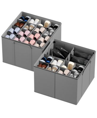 2 Pack Shoe Storage Organizer for closet, a set of 2 foldable shoe storage containers with adjustable dividers