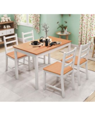  Solid Pine Dining Set, Rustic Wood Table and 4 Slatted High Back Chairs5-Piece