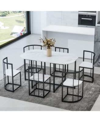  7-Piece Faux Marble Dining Set, 53.5" Table and 6 Chairs 