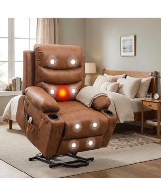 Upholstered Power Lift Chair, Electric Standing Assist Recliner with Back Massage and Waist Heating, PU Leather Finish