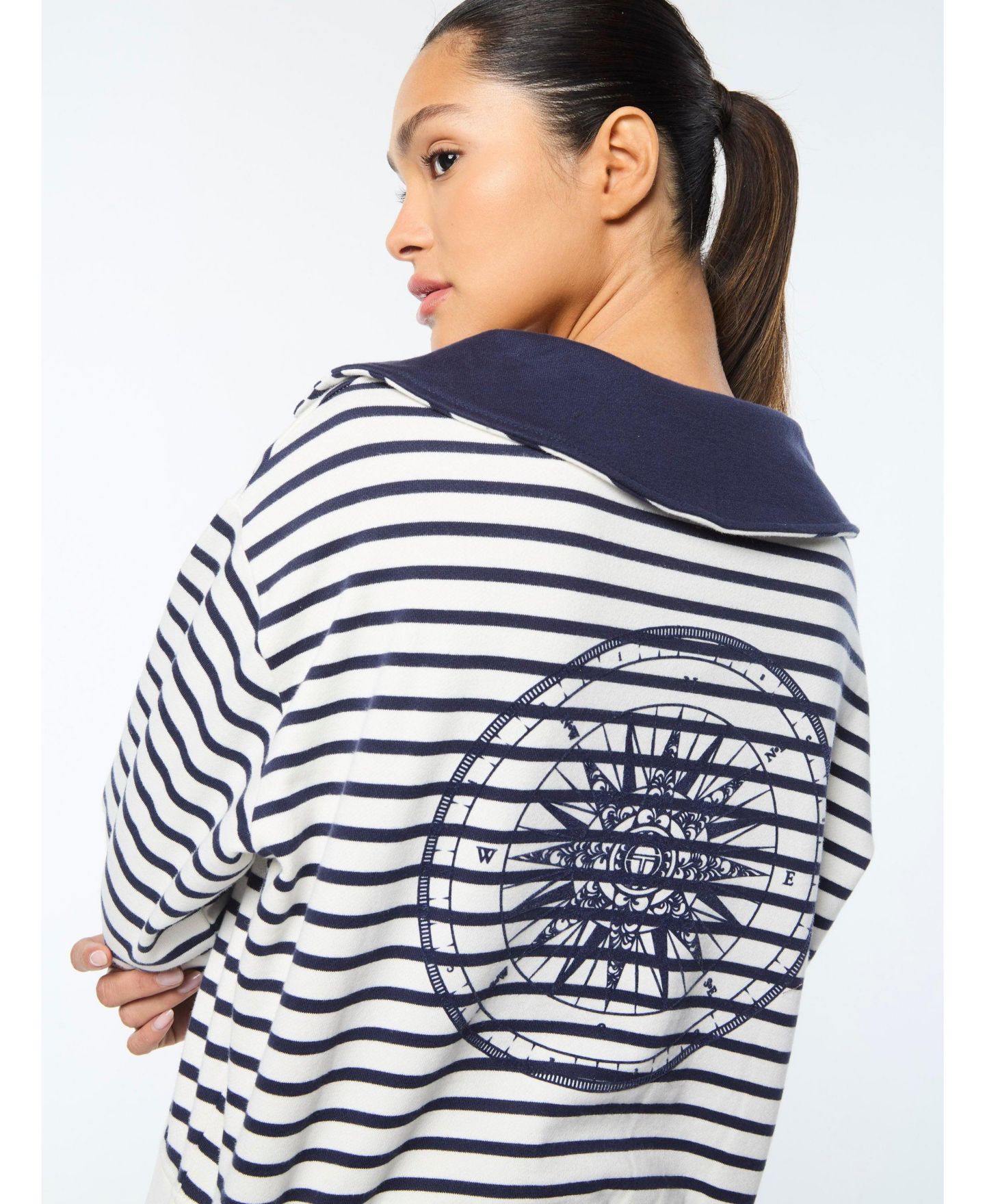 Женская толстовка Sergio Tacchini Marina Sailor Collar Horizontal-Striping, цвет: Gardenia — фото 3