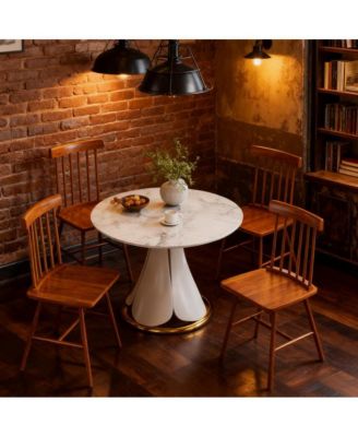 Set of 4 Rubberwood Dining Chairs, Farmhouse Spindle Back Kitchen Chairs