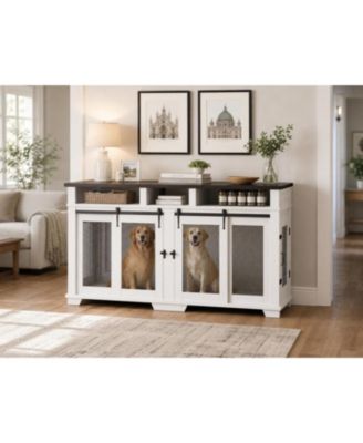 71" Double Dog Crate Furniture - Extra Large Kennel with Removable Divider and 3 Drawers for Large and Medium Dogs