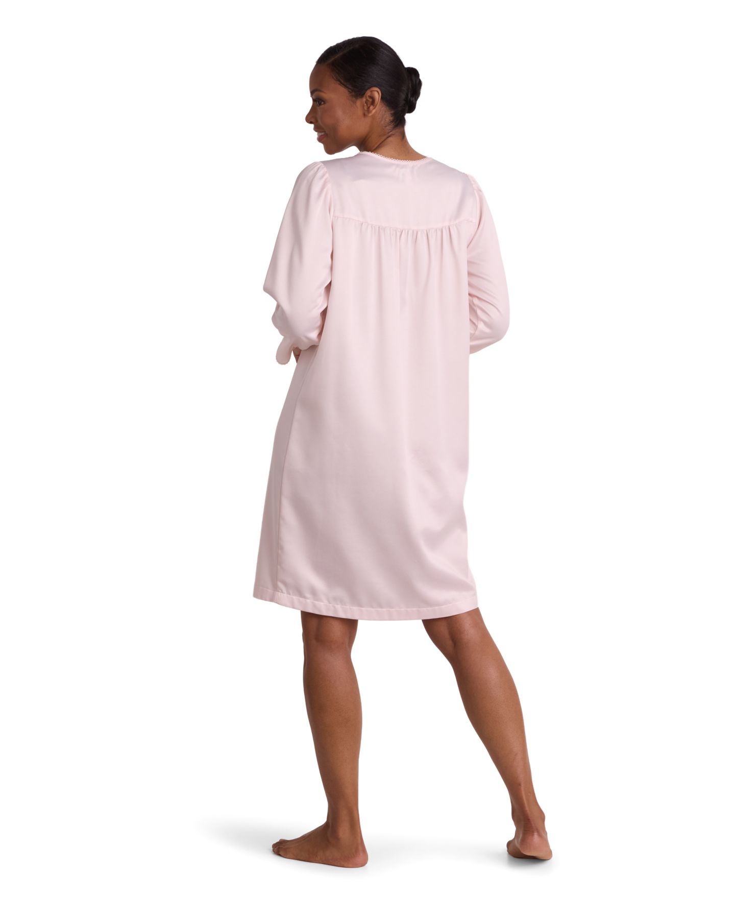 Женское платье Miss Elaine Long-Sleeve Satin Short Gown, цвет: Персиковый — фото 3