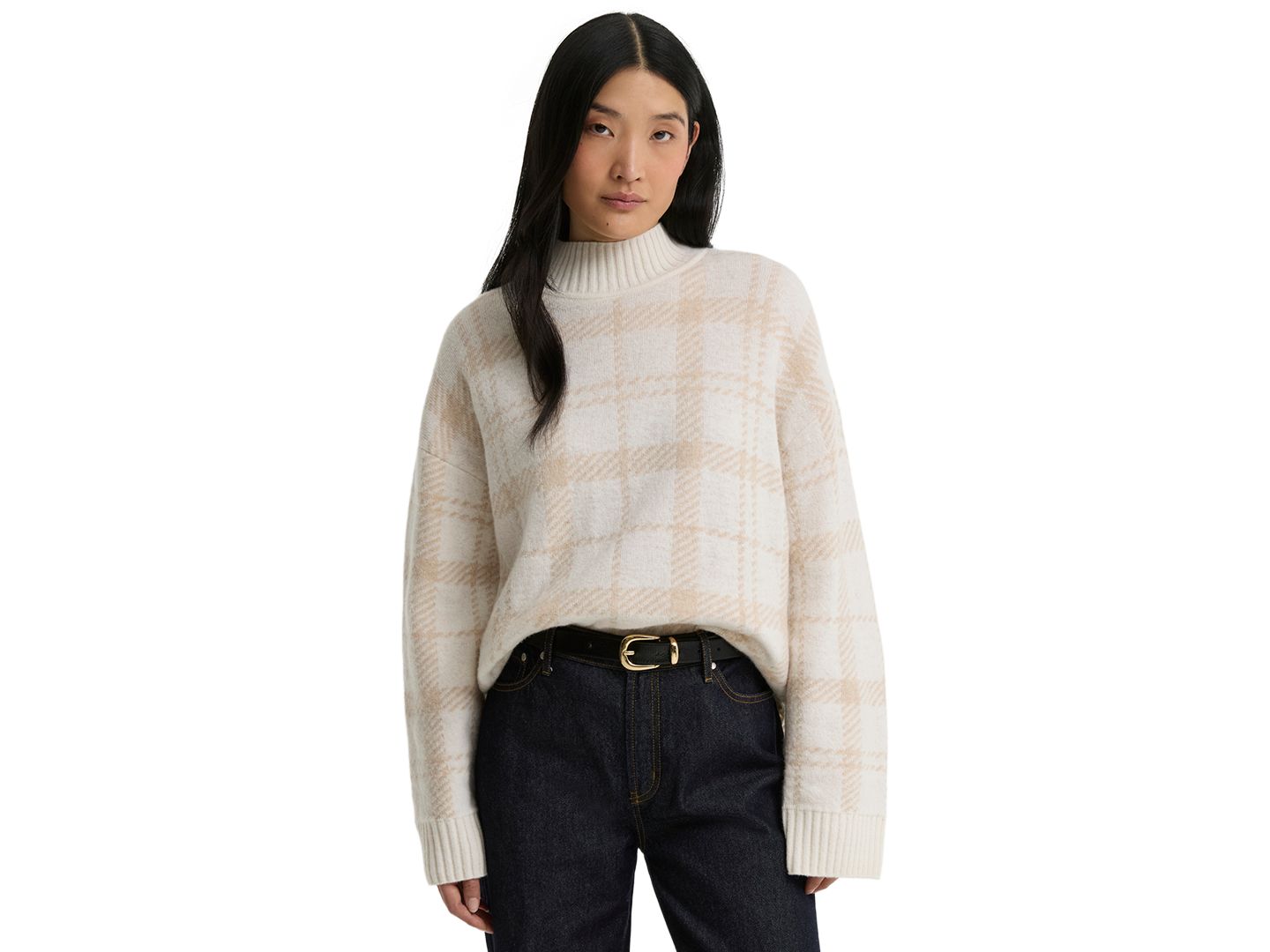 Женский свитер Barbour Delilah Mock Neck Tartan Wool-Blend, цвет: Облачный разноцветный — фото 1
