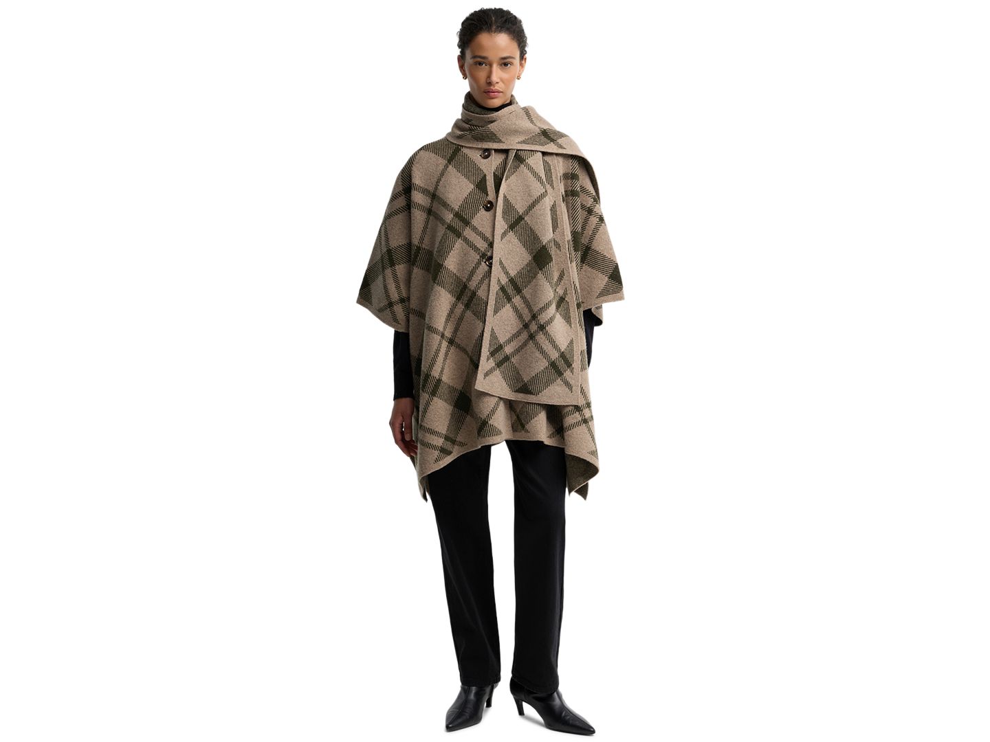 Женское пальто Barbour Vienna Tartan Knitted V-Neck Wool-Blend Cape, цвет: Тёплый разноцветный — фото 1