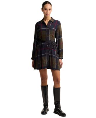 Women's Ivybridge Long-Sleeve Plaid V-Neck Shirt Dress