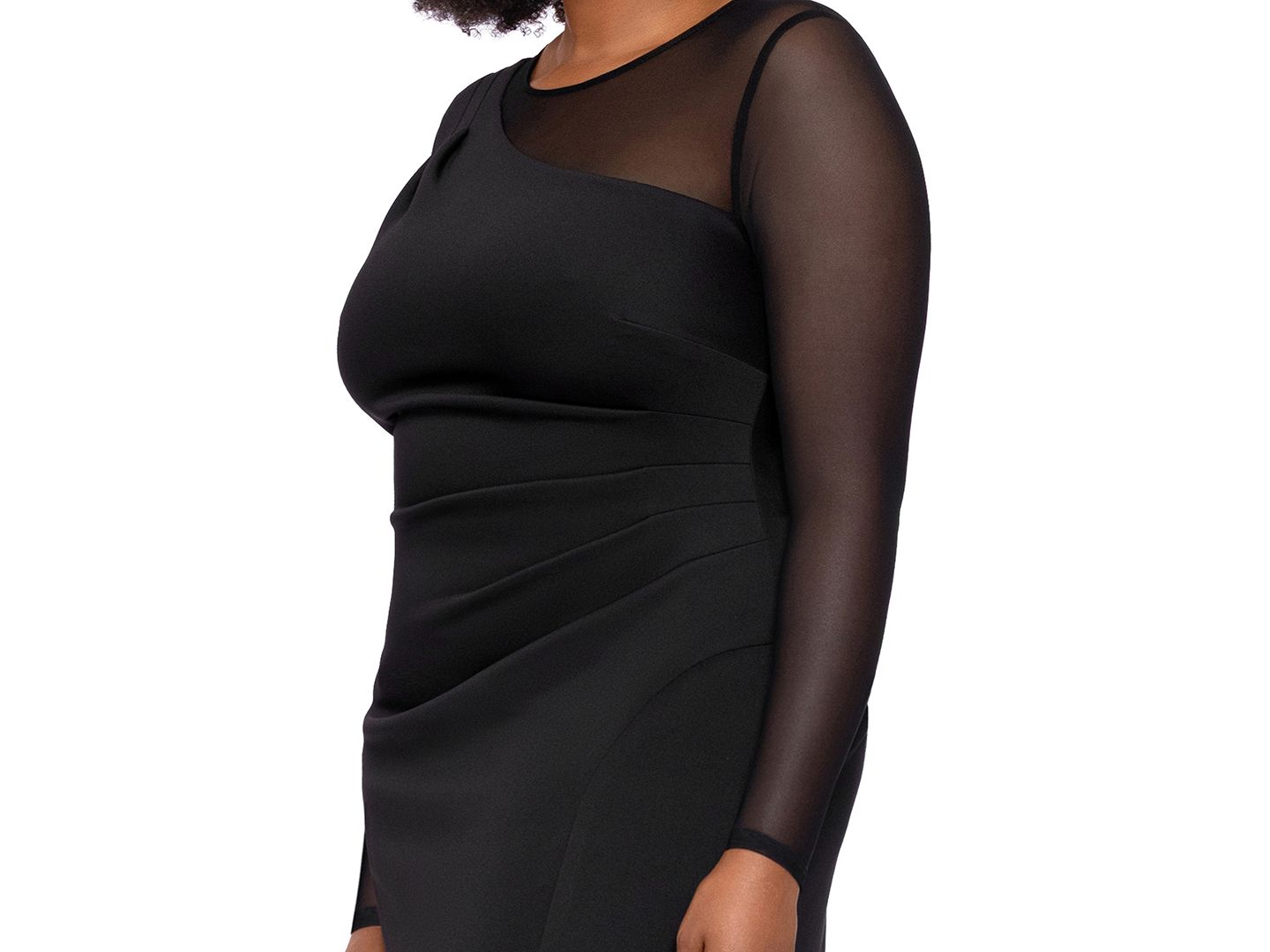 Женское платье XSCAPE Plus Size Wedding Guest Long-Sleeve Mesh, цвет: Чёрный — фото 4