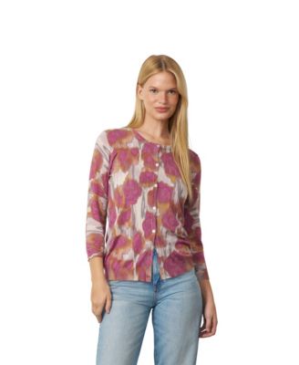 Women's Floral Animal Print 3/4-Sleeve Crewneck Cardigan