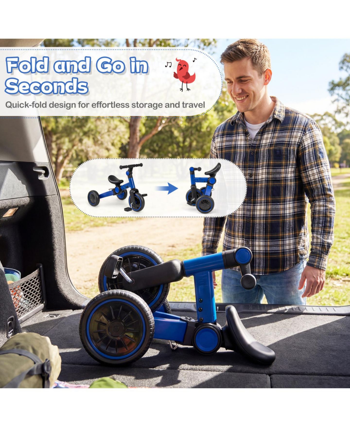Детская игрушка Mecale 5-in-1 Balance Bike with Removable Pedals, 66-lb Capacity, Ages 2-4, цвет: Синий — фото 6