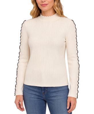 Women's Mock Neck Long-Sleeve Textured-Knit Sweater