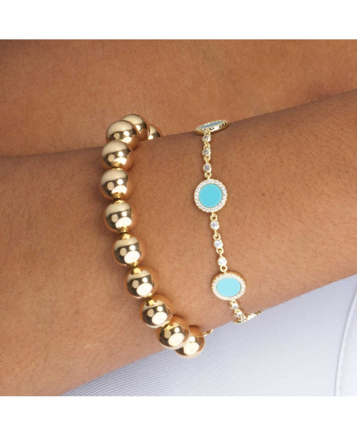 The Lovery Turquoise Cz Halo Bezel Disc Bracelet 14K Gold-Plated Sterling Silver
