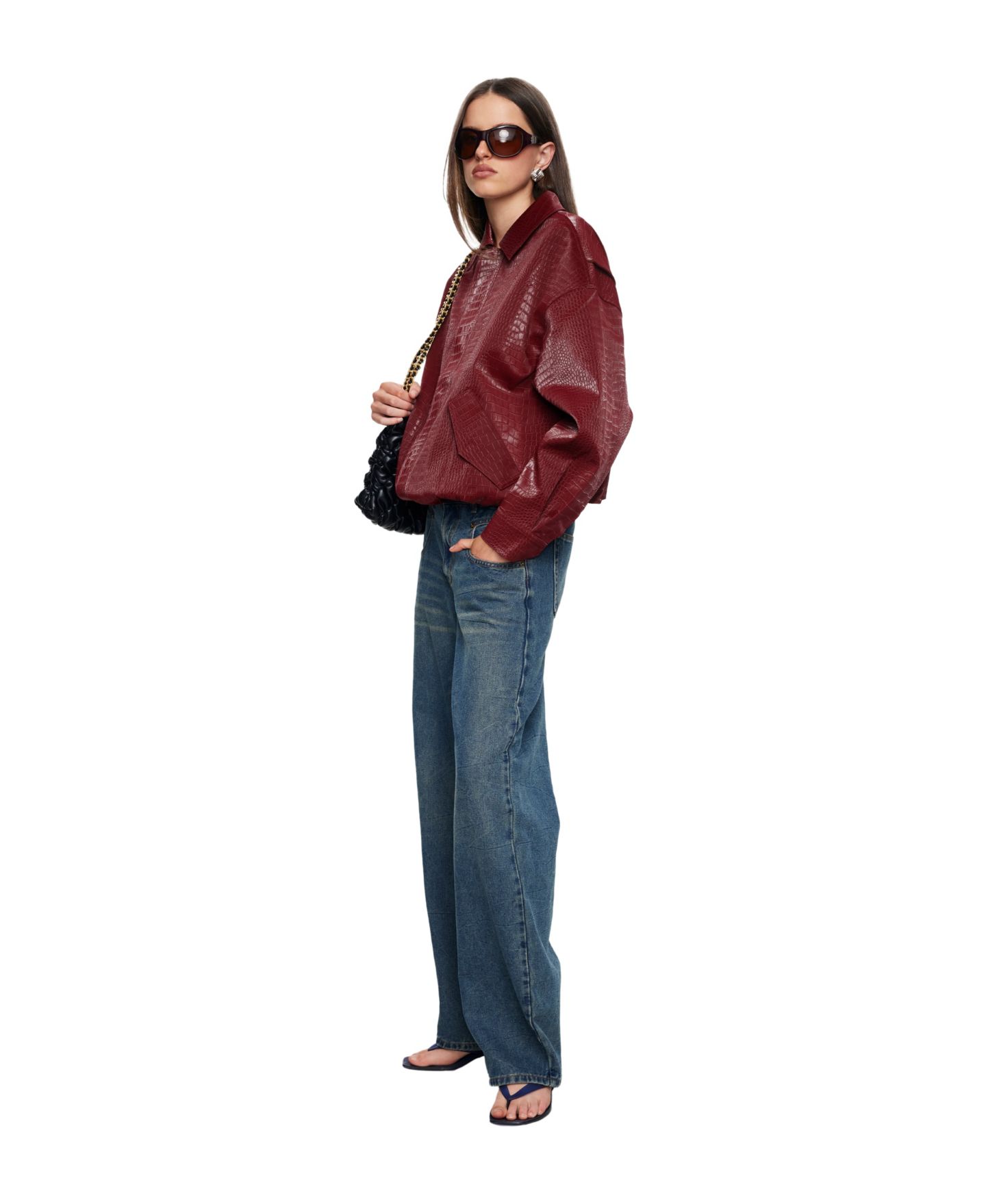 Женская куртка Lioness Kenny Crocodile-Embossed Unlined Bomber, цвет: Вишнёвый — фото 3