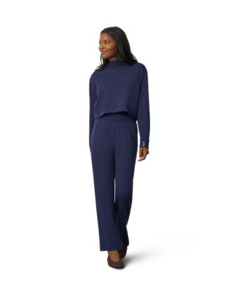 Women's Rib-Knit Mock Neck Shell, Overlay, and Pants 3-Piece Set