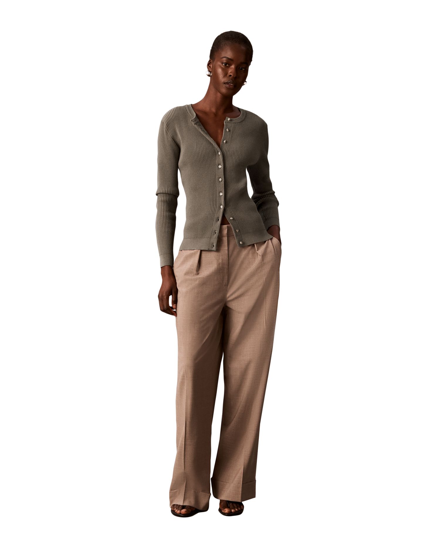 petite Button-Front Ribbed Cardigan Sweater