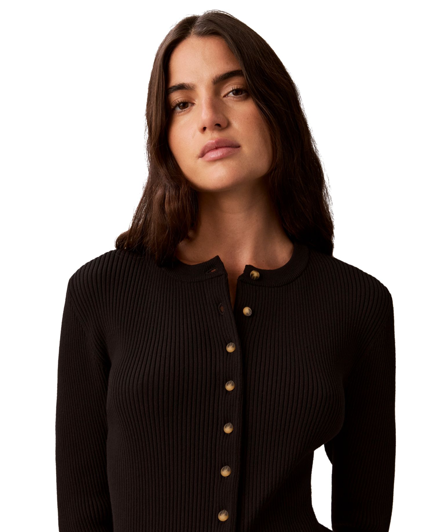 petite Button-Front Ribbed Cardigan Sweater