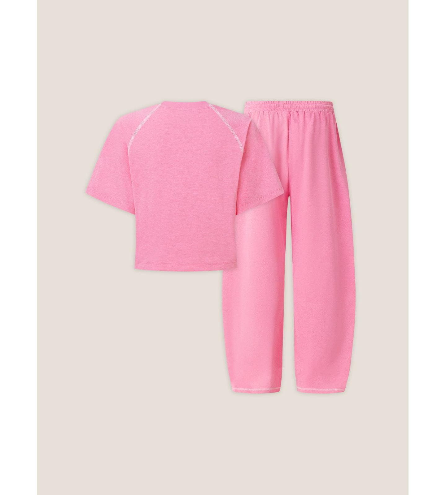 Женский комплект AELFRIC EDEN Cropped Short-Sleeve Wide-Leg Top and Pants Set, цвет: Нежно-розовый — фото 4