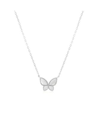 Mother of Pearl Butterfly Necklace Sterling Silver