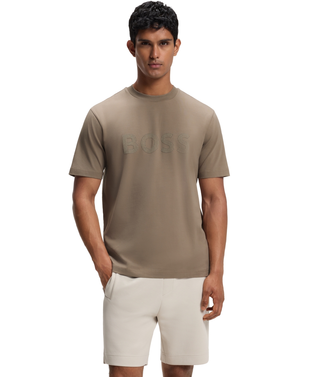 Boss by Hugo Boss Men's Stretch Cotton Tonal Flock-Logo Regular-Fit T-Shirt - Open Green
