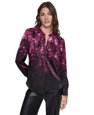 Women's Long-Sleeve Printed Satin Blouse