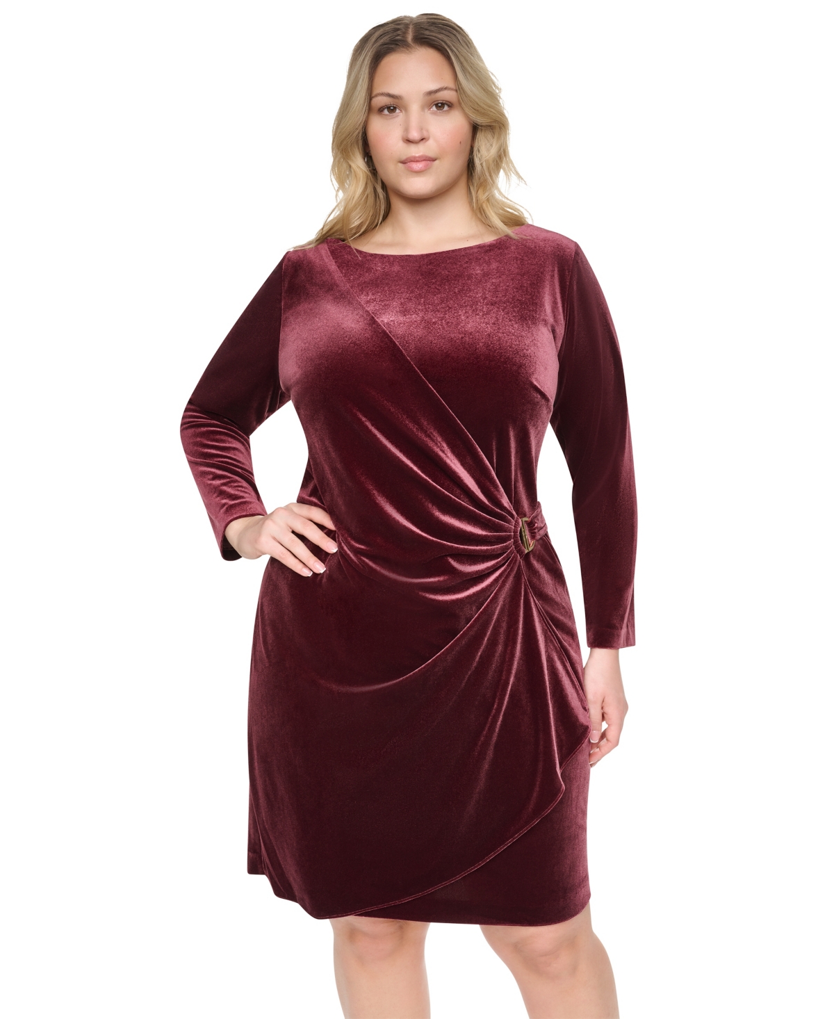 Dkny Plus Long-Sleeve Ruched Knee-Length Dress