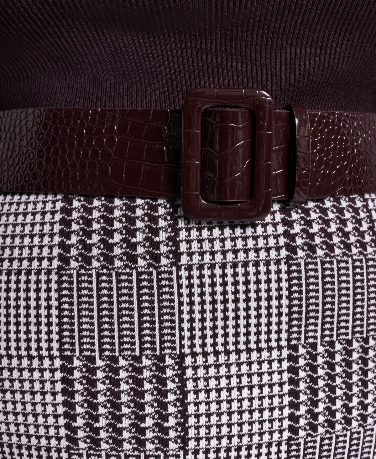Dkny Plus Houndstooth-Plaid V-Neck Long-Sleeve Dress