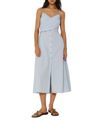 Women's Karlie Linen-Cotton Blend Sweetheart A-Line Midi Dress