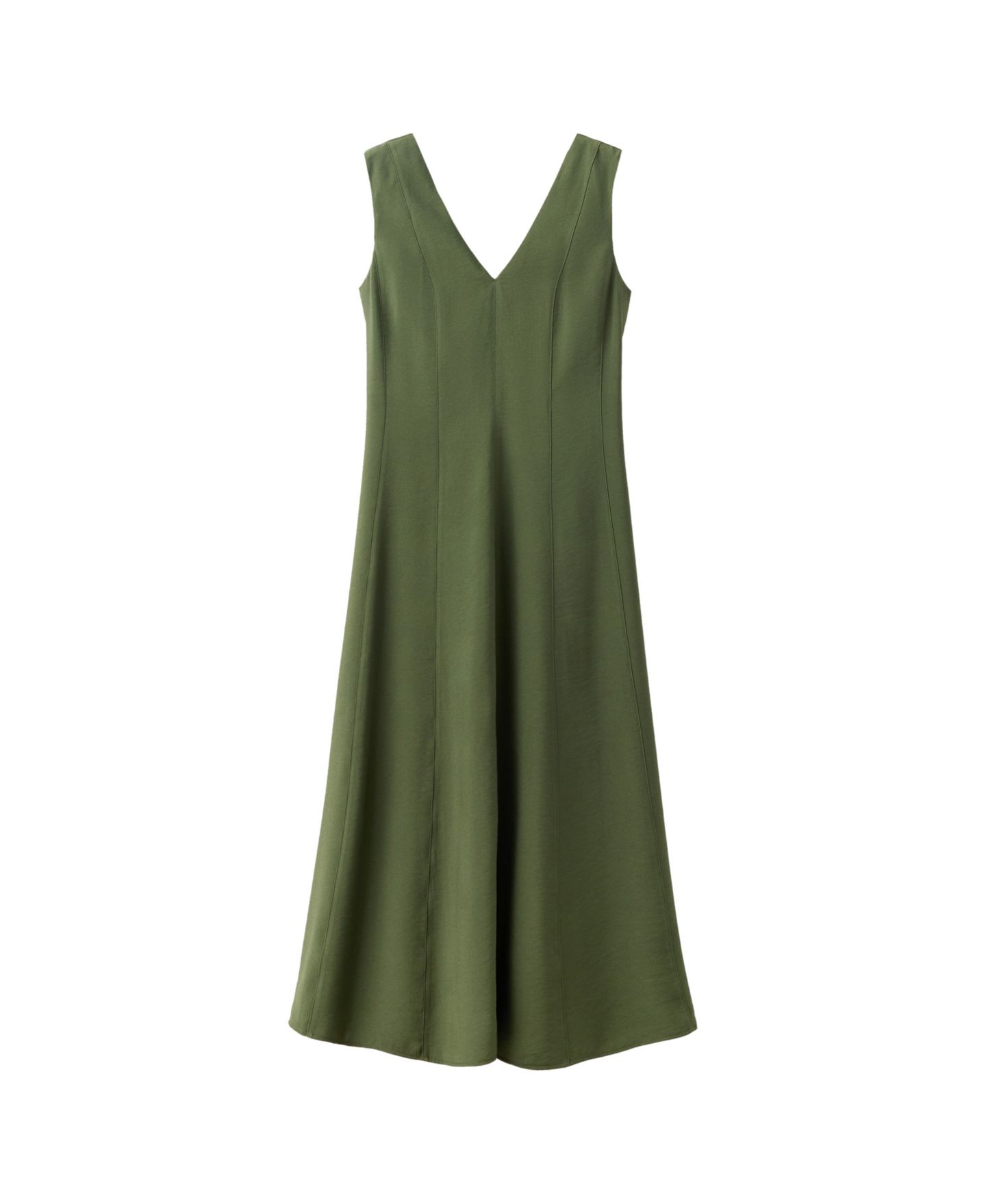 Женское платье Mango Sleeveless V-Neck Midi Seam-Detail, цвет: Хаки — фото 1