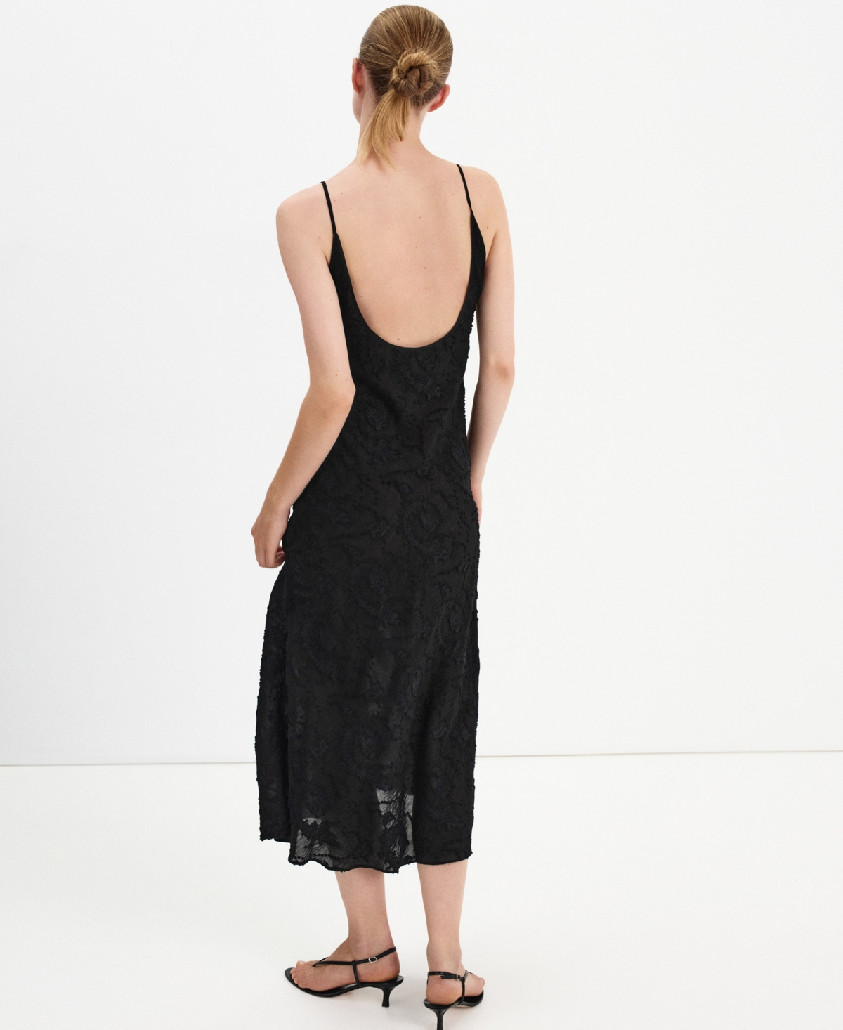 Mango Women's Embroidered Midi Low-Back Chiffon Dress
