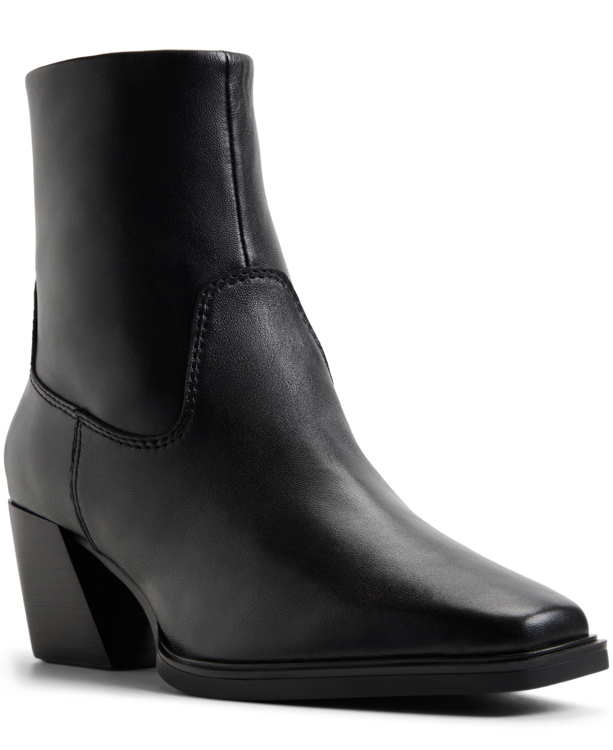 Aldo Ybiraweth Leather Block-heel Square-toe Ankle Booties In Black Tumbled