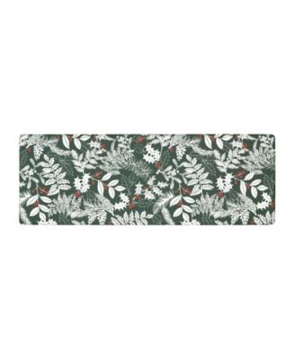 Christmas Holly Leaves Non-Slip Kitchen Mat, 17.5" x 48"
