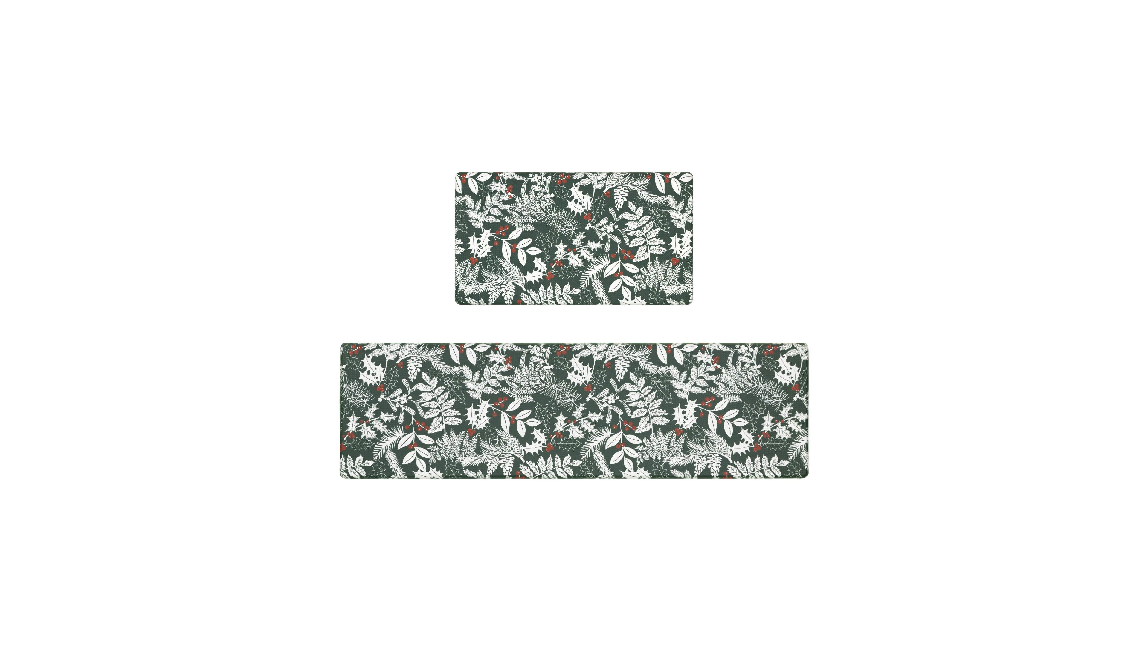 Laura Ashley Christmas Holly Leaves Non-Slip 2-Piece Kitchen Mat
